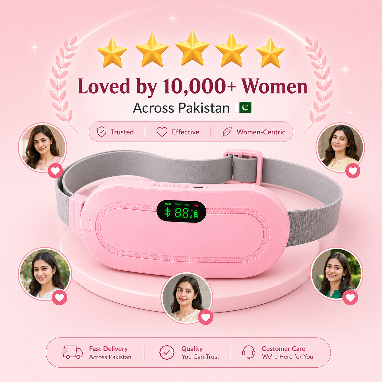 Period cramp relief heating belt customer satisfaction and quality assurance