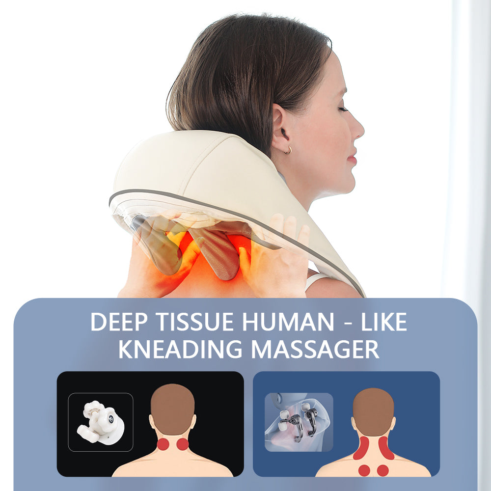 Get Livora neck and back deep tissue massager showing ergonomic design and massage nodes for muscle relief.